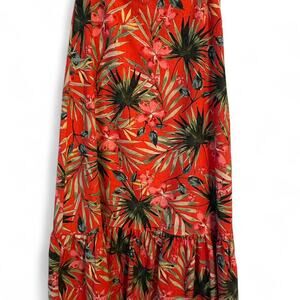 Lulus Red Tropical Palm Print Maxi Skirt with Ruffle Hem – Size Small